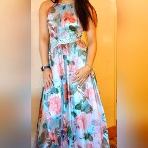 Women's Floral halter floor length dress